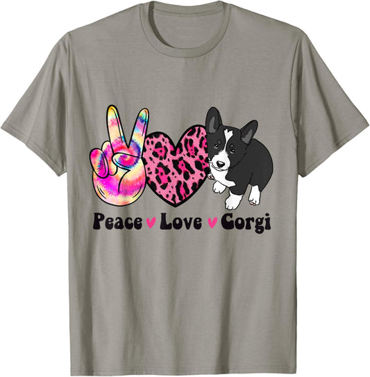Tie Dye Peace Love Leopard Black And White Corgi Dog Lover Women T-Shirt - T-Shirt | Sand