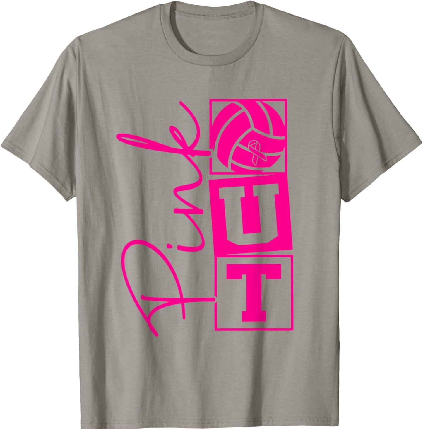 Volleyball Pink Out Breast Cancer Awareness Pink Ribbon T-Shirt - T-Shirt | Sand