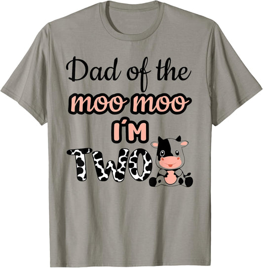 Dad of the Moo Moo I'm Two Cow Farm Animal 2nd Birthday T-Shirt - T-Shirt | Sand