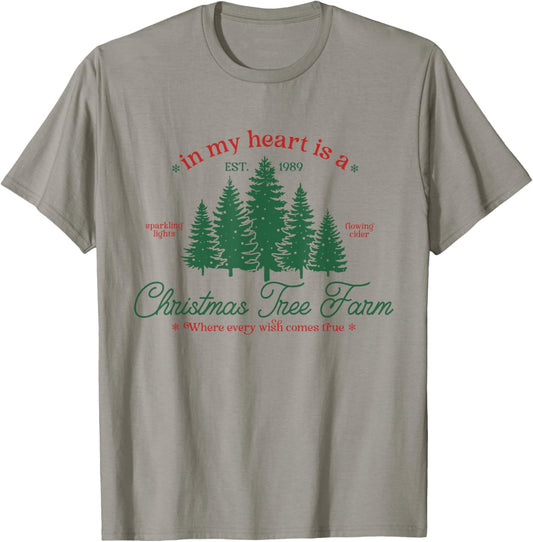 In My Heart Is A Christmas Xmas Tree Farm Vintage Clothing T-Shirt - T-Shirt | Sand