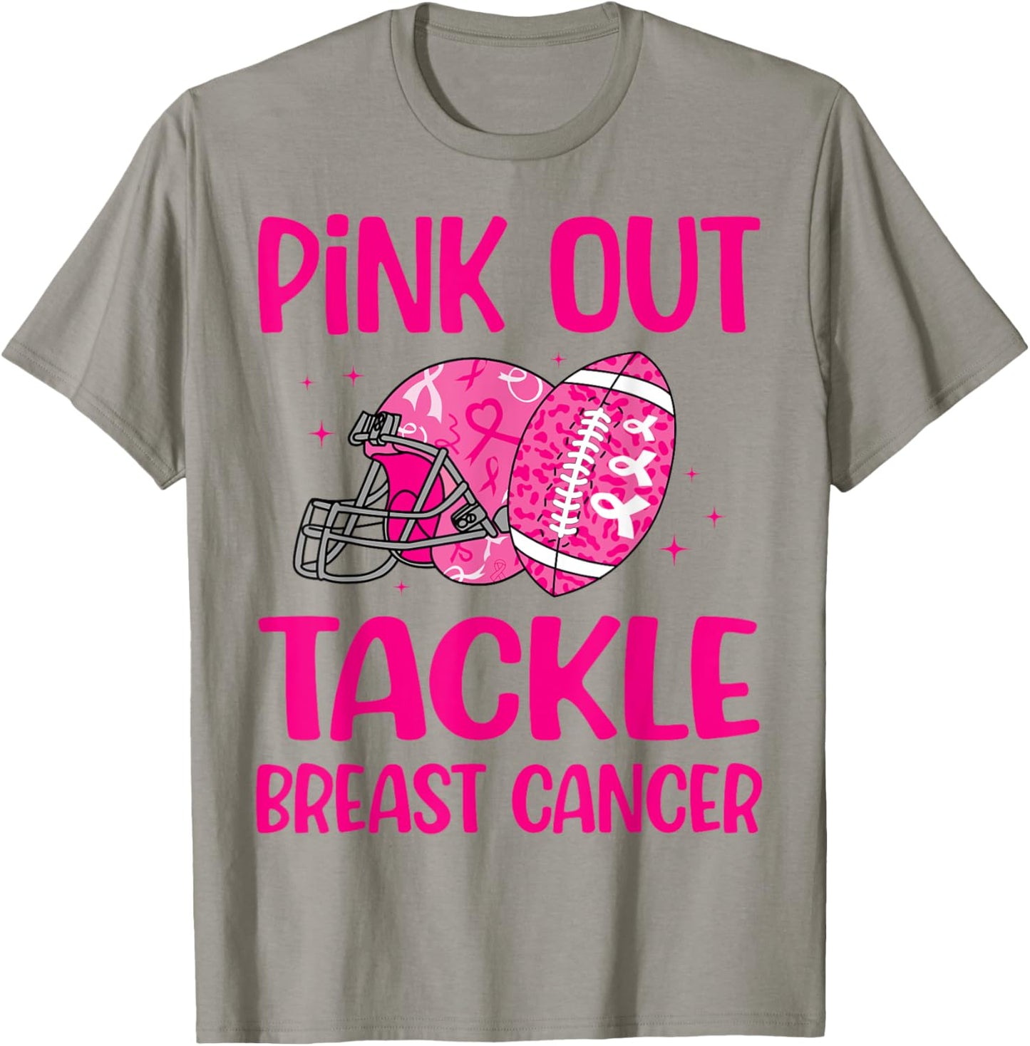 American Football Pink Out Tackle Breast Cancer Awareness T-Shirt - T-Shirt | Sand