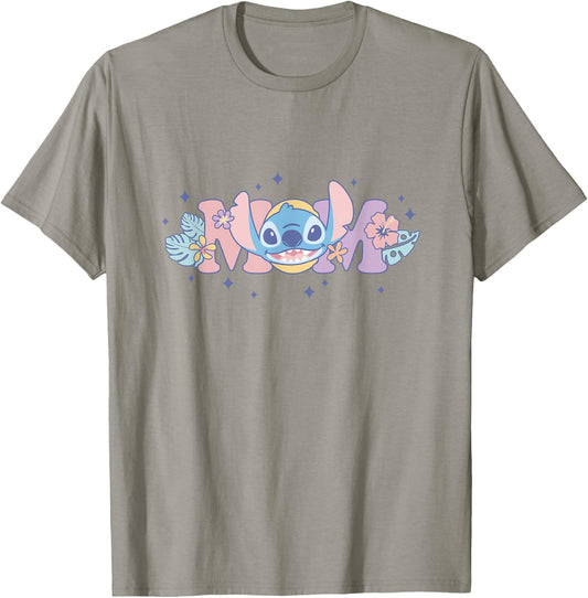 Disney Lilo & Stitch Mom Cute Stitch Floral Pastel Colors T-Shirt - T-Shirt | Sand