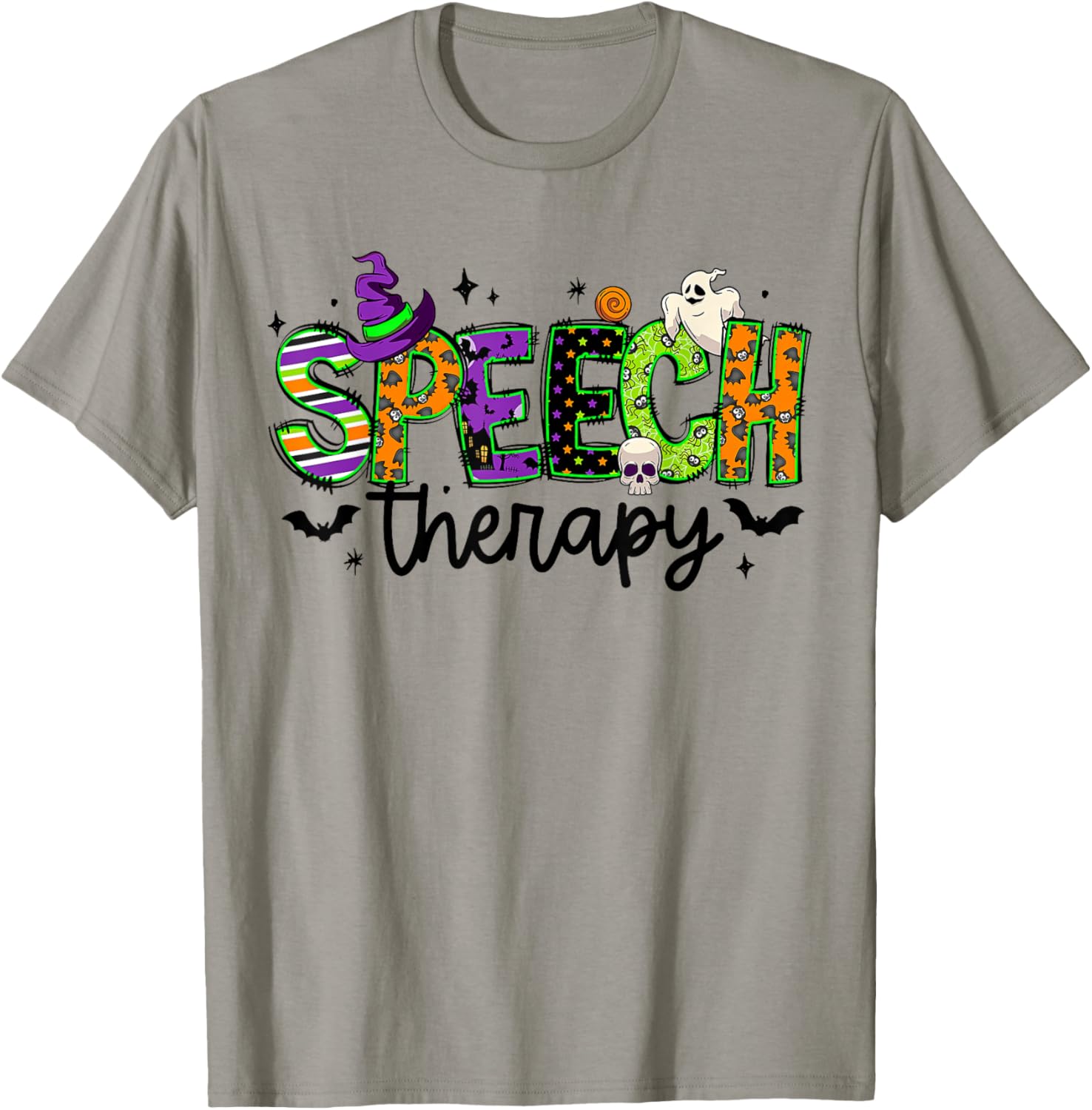 Halloween Speech Therapy Groovy Speech Language Pathologist T-Shirt - T-Shirt | Sand