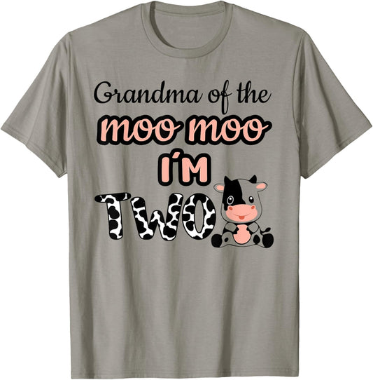 Grandma of the Moo Moo I'm Two Cow Farm Animal 2nd Birthday T-Shirt - T-Shirt | Sand