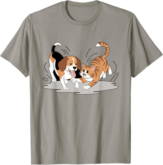 Beagle And Cat Beagles Dog T-Shirt - T-Shirt | Sand