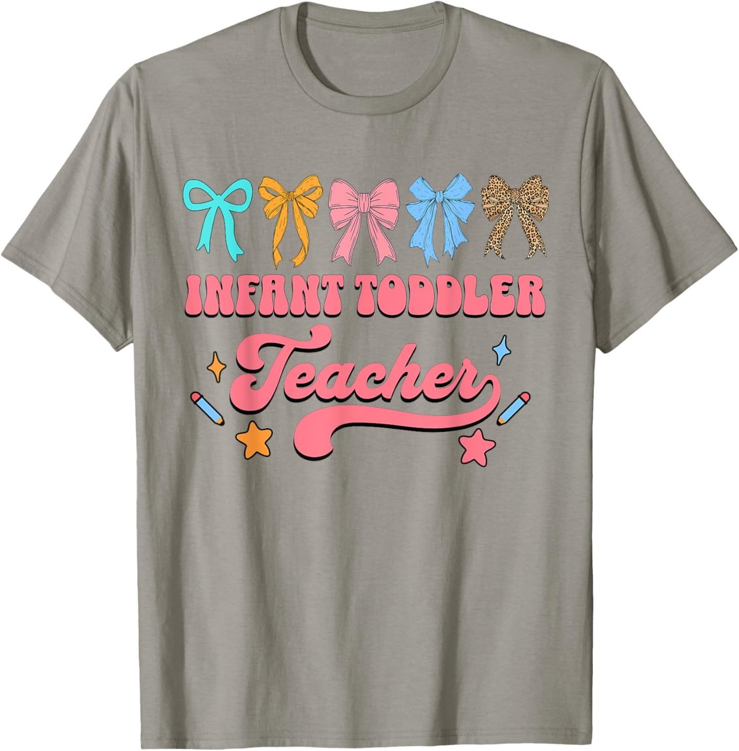 Infant Toddler Teacher Squad Daycare Coquette Bow T-Shirt - T-Shirt | Sand
