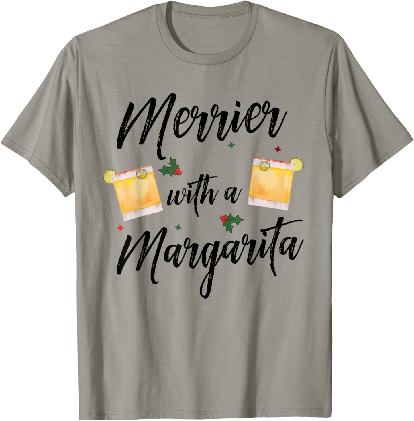 Merrier With A Margarita Christmas Margarita Xmas Tequila T-Shirt - T-Shirt | Sand