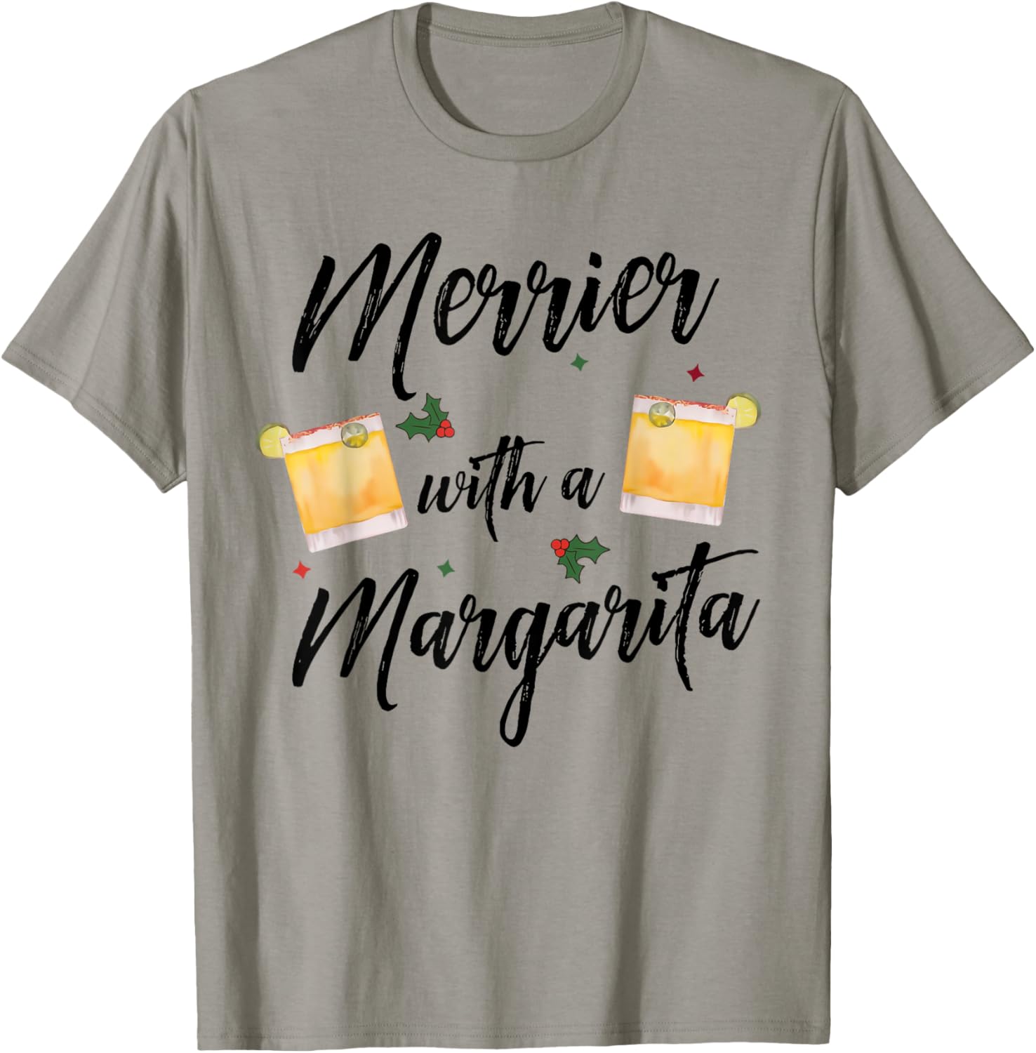 Merrier With A Margarita Christmas Margarita Xmas Tequila T-Shirt - T-Shirt | Sand