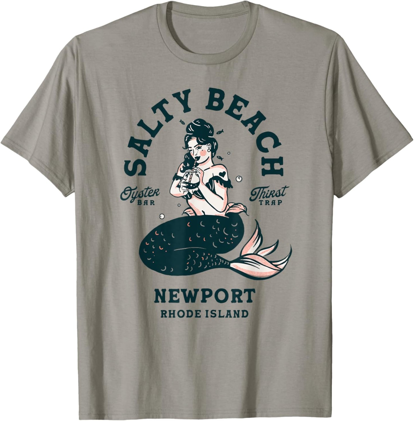 Salty Beach Newport Mermaid Shirt Rhode Island Oyster Pin Up T-Shirt - T-Shirt | Sand