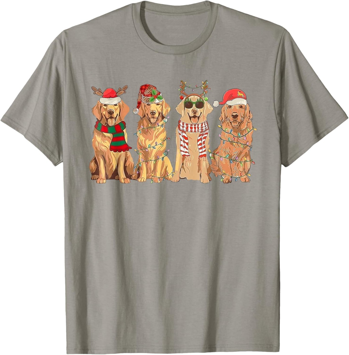 Retro Golden Retriever Santa Christmas Light T-Shirt - T-Shirt | Sand