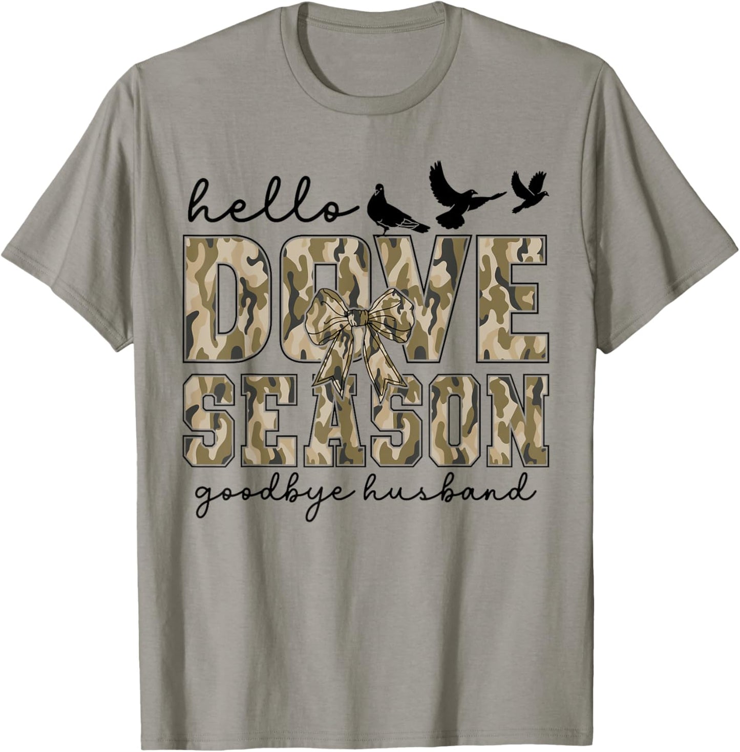 Retro Hello Dove Season Goodbye Husband Hunting Camo Flag T-Shirt - T-Shirt | Sand
