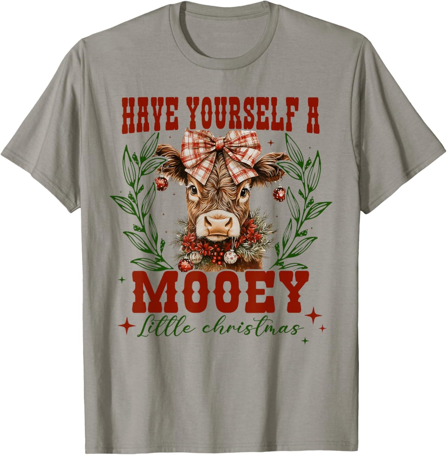 Have Yourself A Mooey Little Christmas Highland Cow Western T-Shirt - T-Shirt | Sand