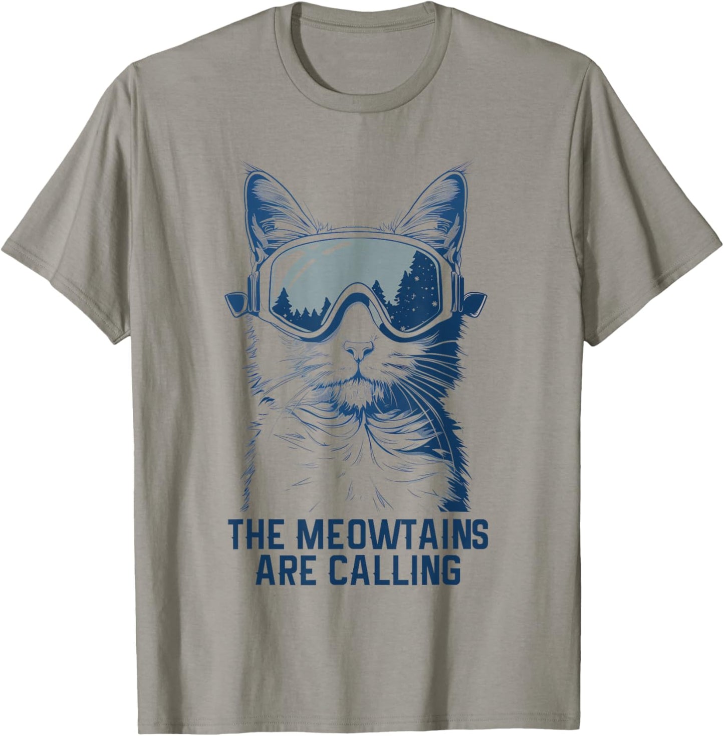 Ski Snowboard Cat Funny The Meowtains Are Calling Skiing T-Shirt - T-Shirt | Sand