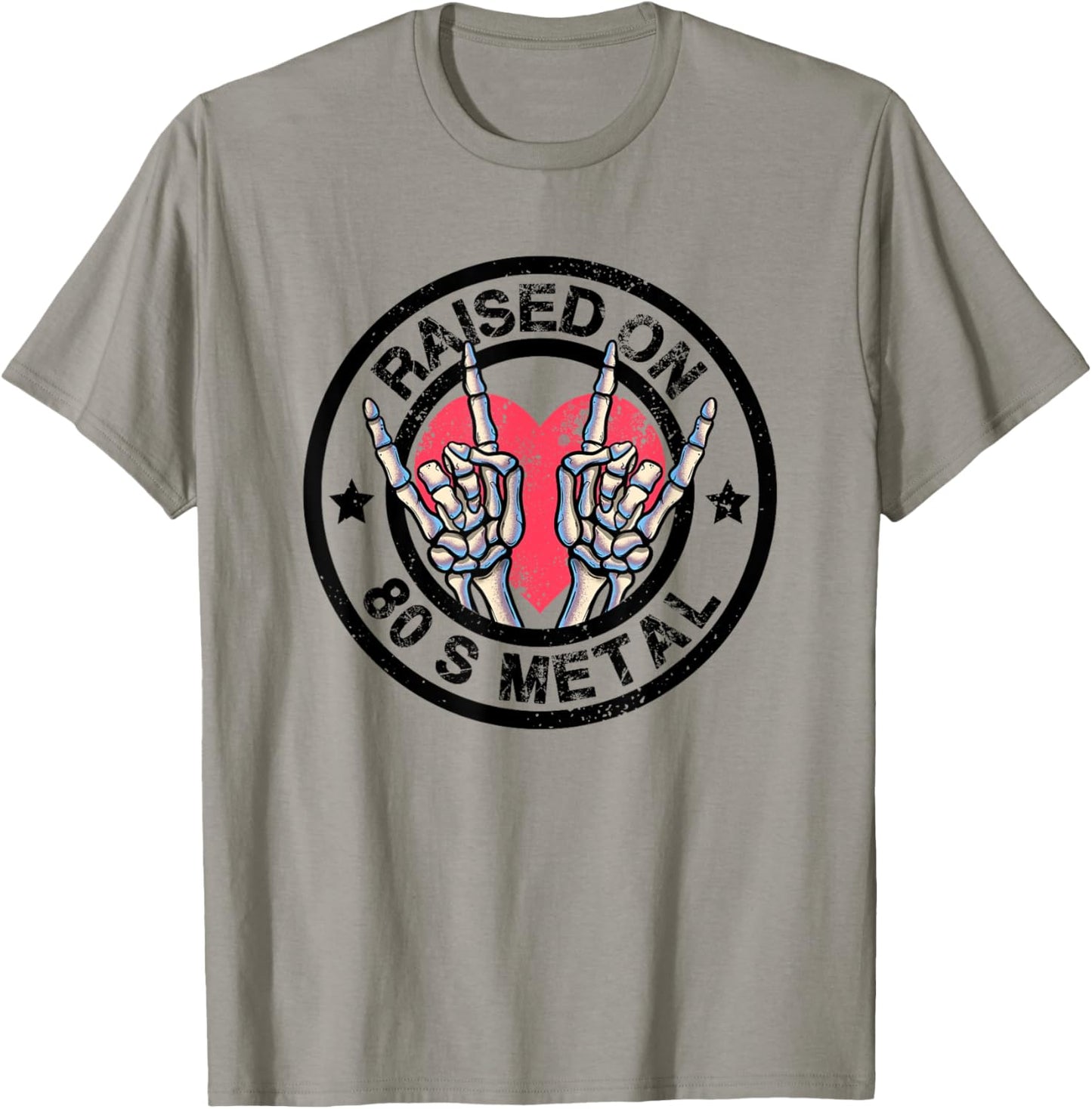 Raised on 80s Metal Skeleton Hand Rock Heavy Metal Concert T-Shirt - T-Shirt | Sand