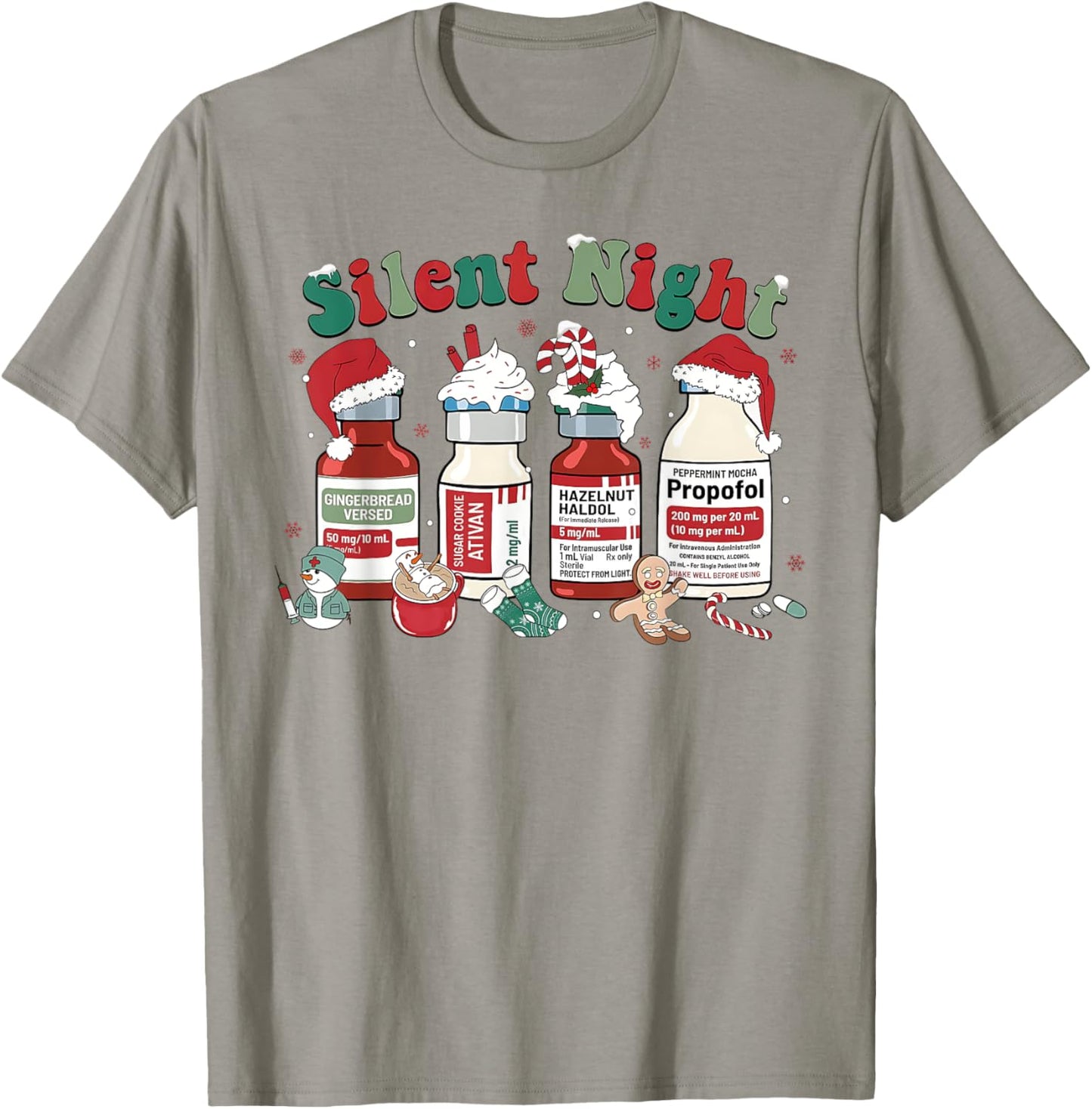 Peppermint Mocha Propofol Silent Night Christmas Nurse ICU T-Shirt - T-Shirt | Sand