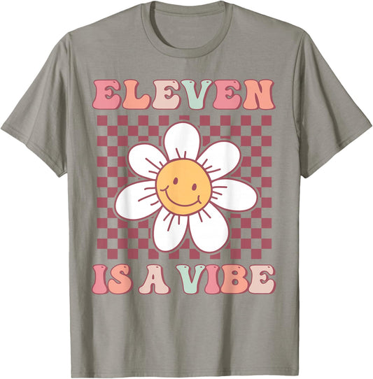 Eleven Is A Vibe Groovy 11th Birthday Party Daisy Flower T-Shirt - T-Shirt | Sand