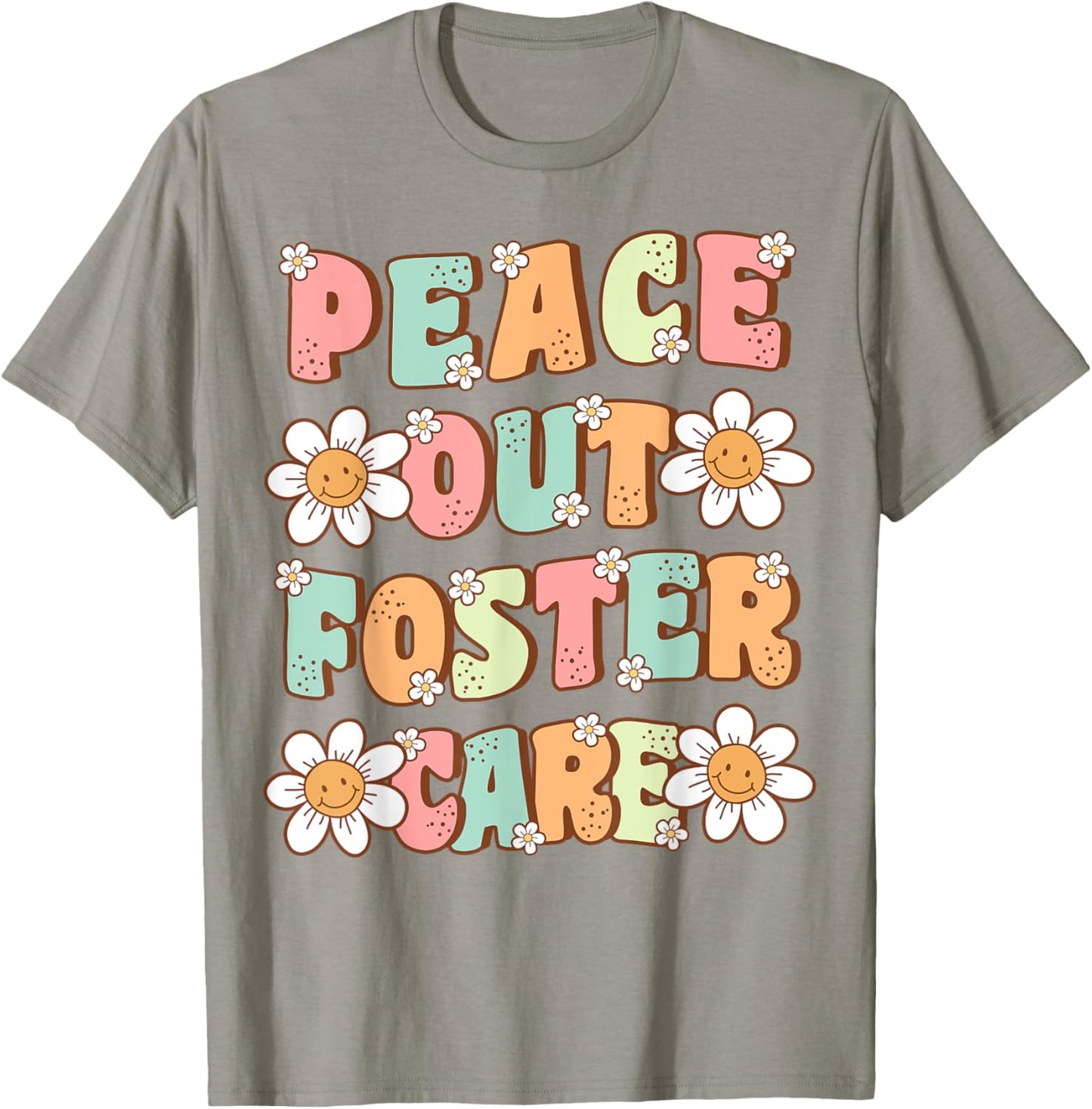 Peace Out Foster Care Adopted Kids Cute Groovy Adoption Day T-Shirt - T-Shirt | Sand