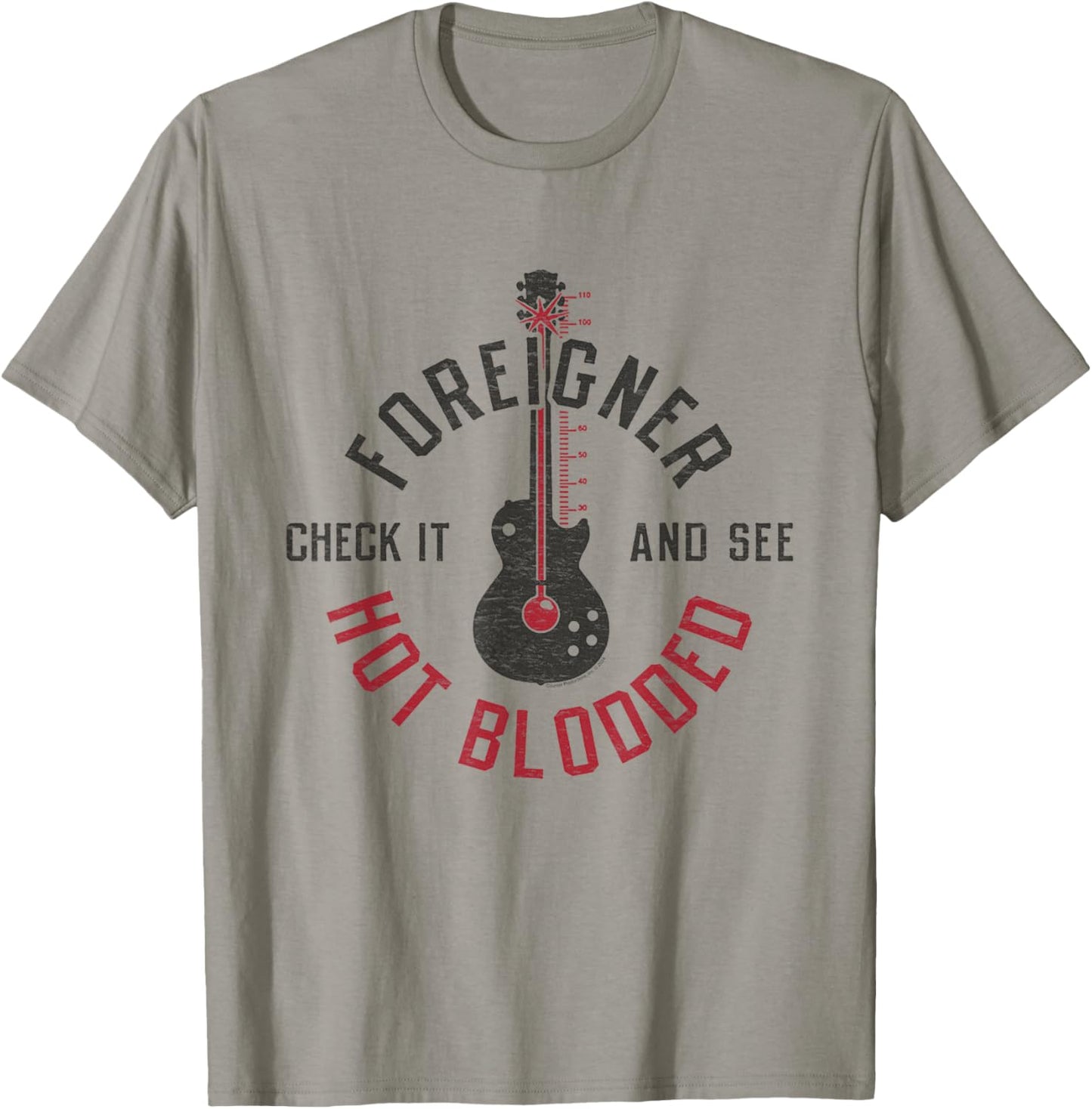 Foreigner Hot Blooded Guitar Thermometer Classic Rock Band T-Shirt - T-Shirt | Sand