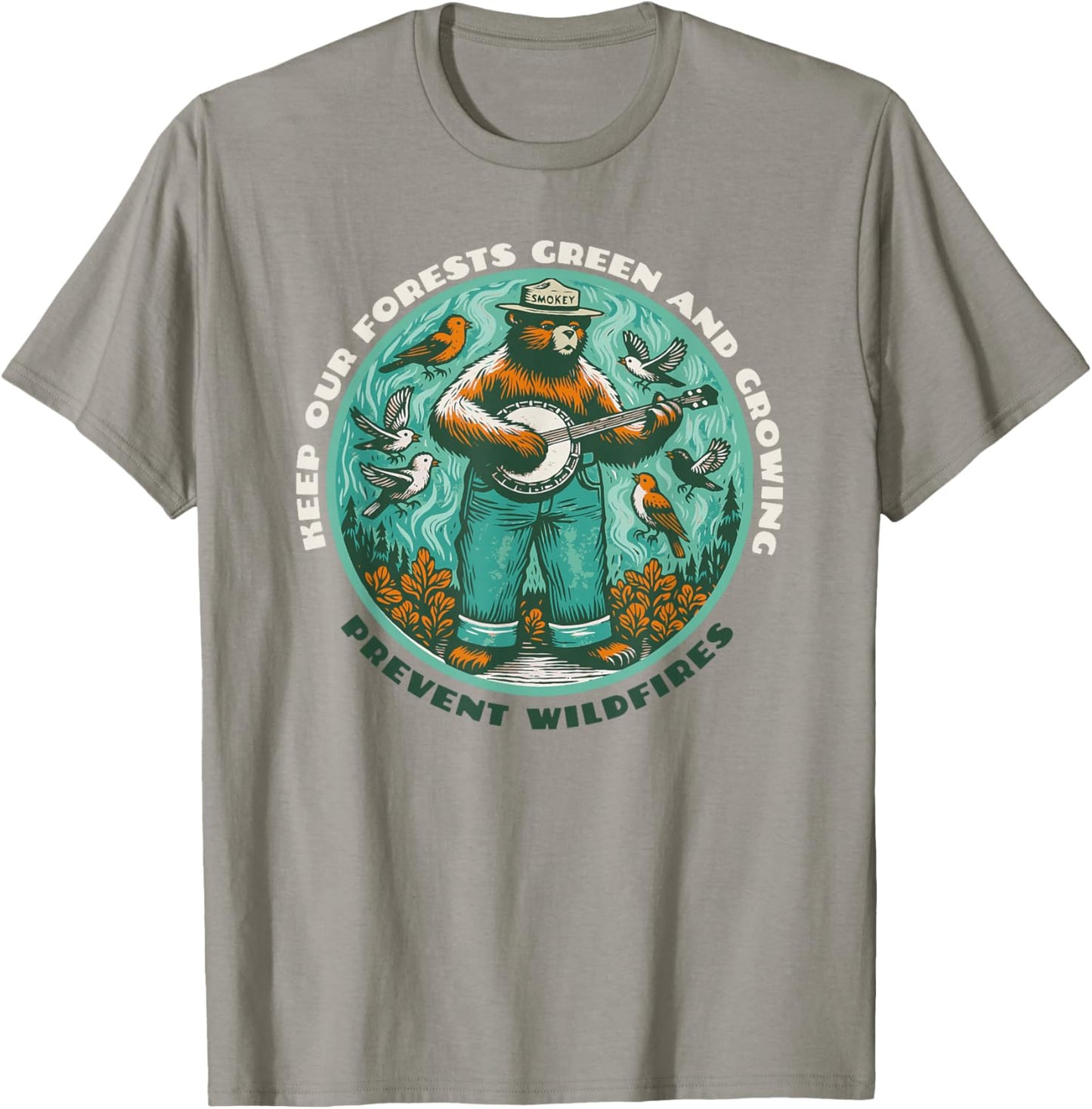 Prevent Wildfires Smokey Bear & Banjo Retro T-Shirt - T-Shirt | Sand