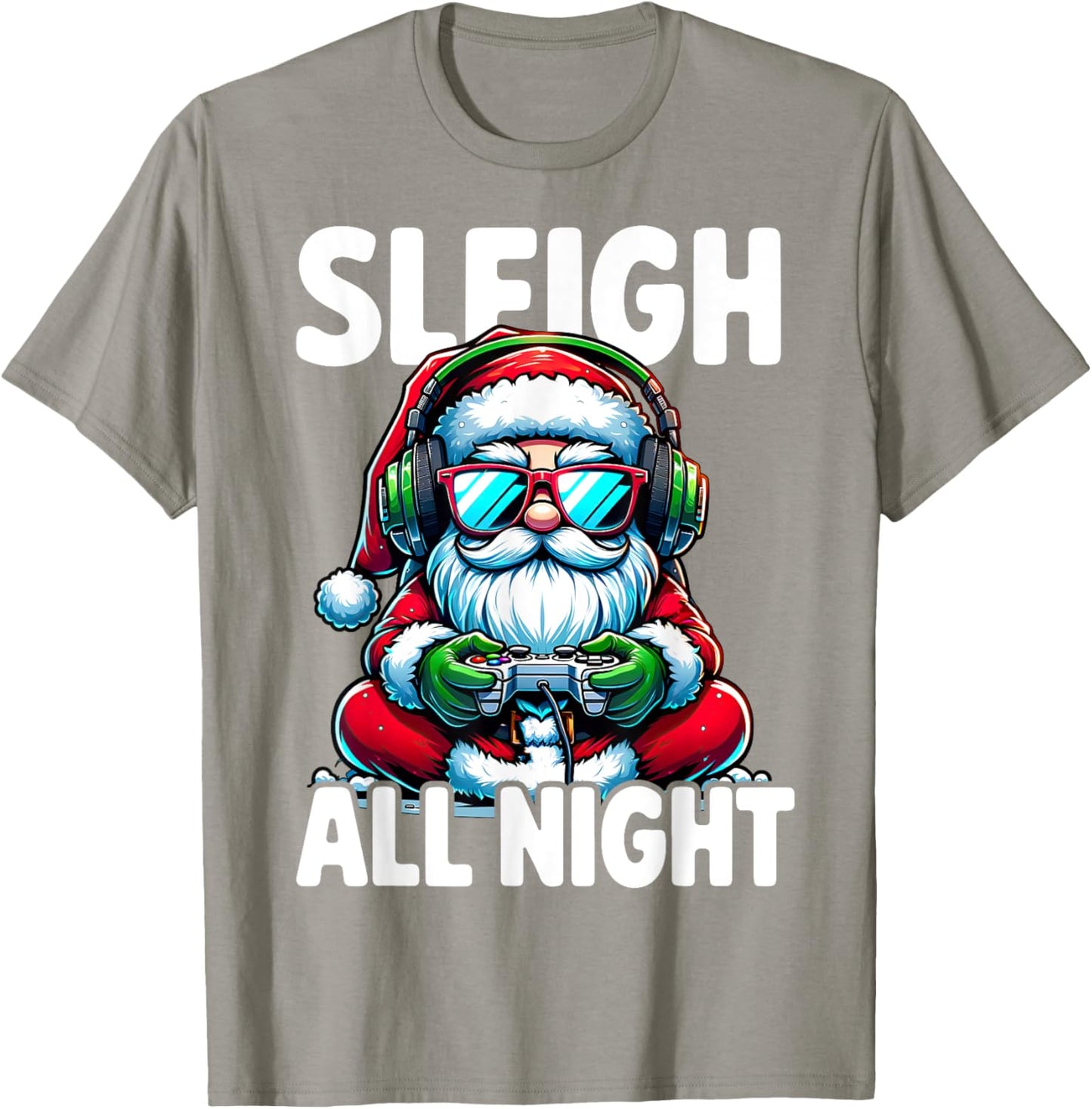 Christmas Gamer Boys Sleigh All Night Video Game Santa Xmas T-Shirt - T-Shirt | Sand