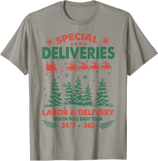 Special Deliveries Nurse, Labor And Delivery Nurse Christmas T-Shirt - T-Shirt | Sand