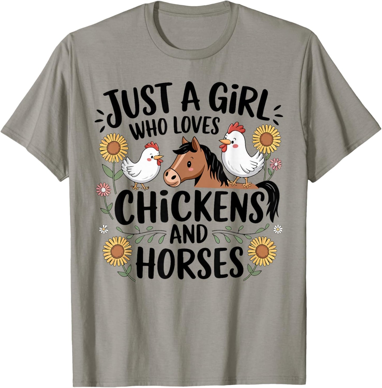 Just A Girl Who Loves Chicken & Horses Farming Farmer Women T-Shirt - T-Shirt | Sand