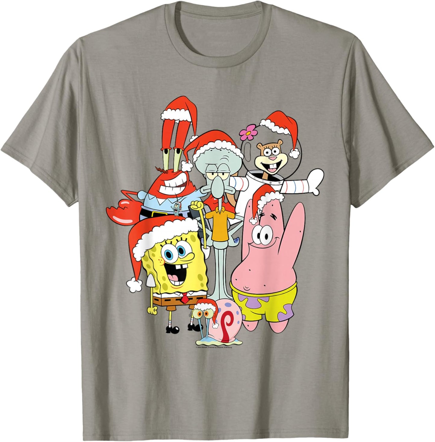 Spongebob Squarepants Christmas Group Santa Hats T-Shirt - T-Shirt | Sand