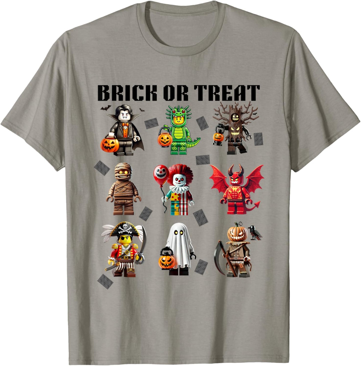 Building Bricks Halloween Brick Or Treat Costume Monsters T-Shirt - T-Shirt | Sand