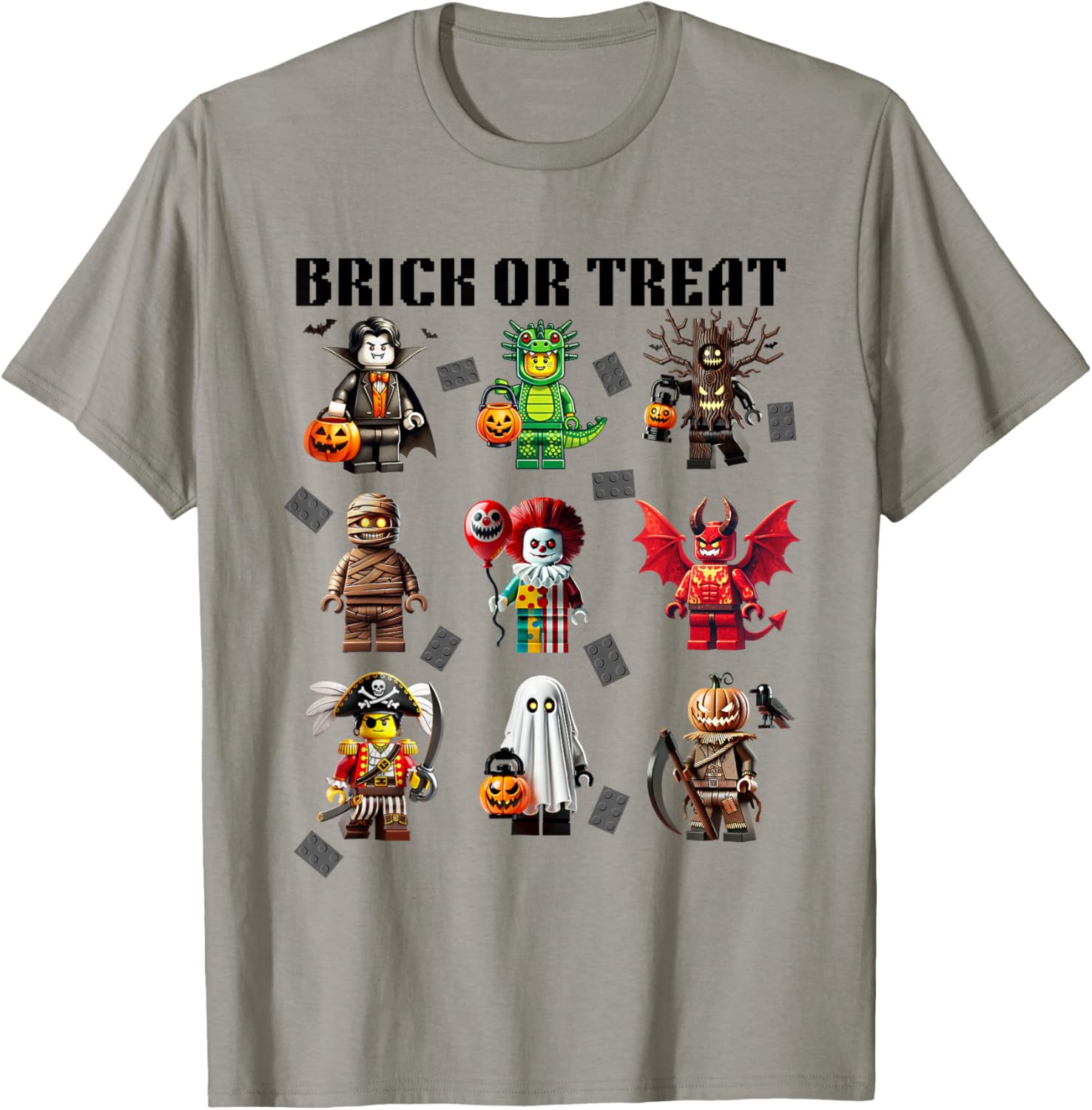 Building Bricks Halloween Brick Or Treat Costume Monsters T-Shirt - T-Shirt | Sand