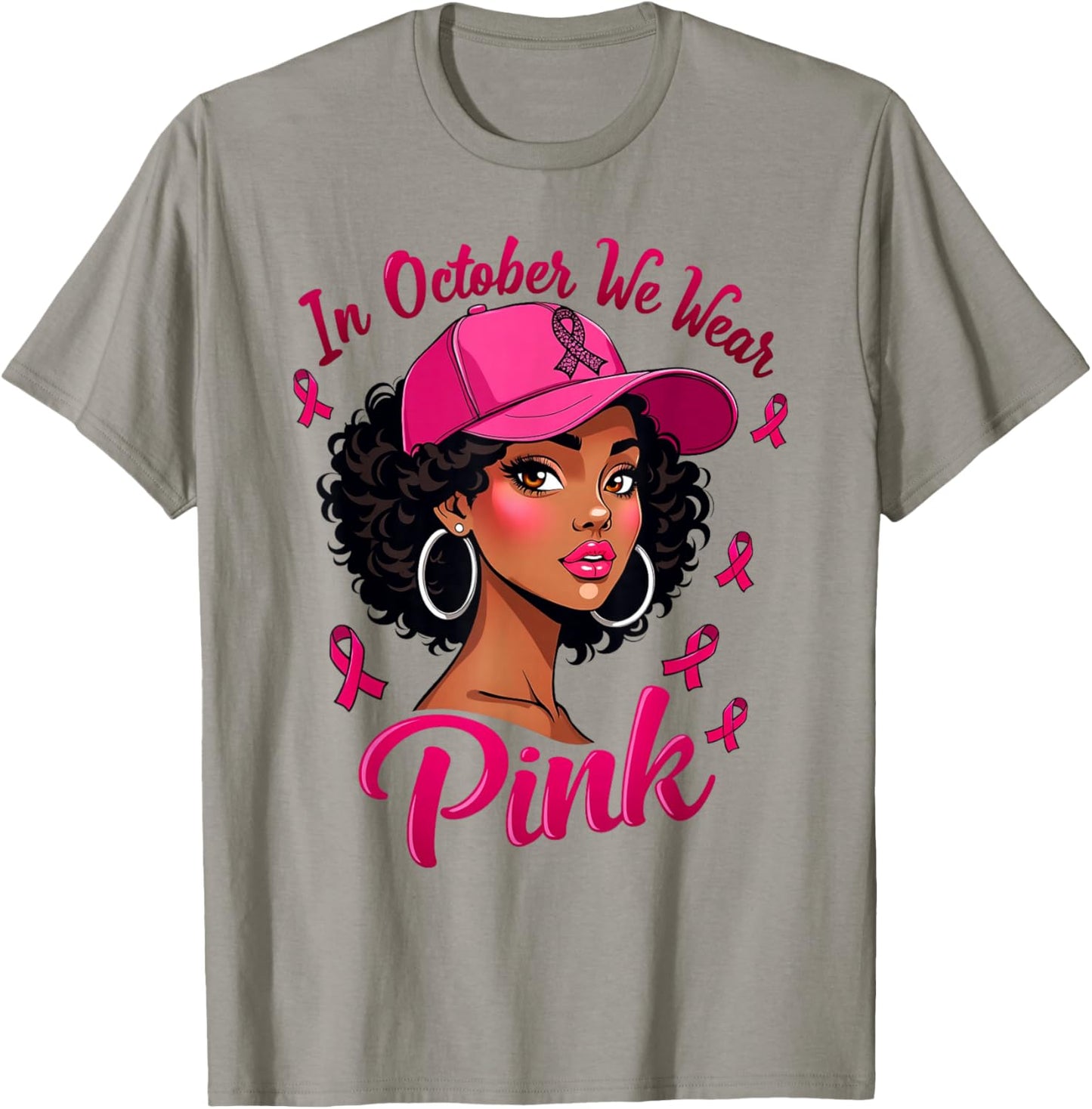 Black Women In October We Wear Pink Breast Cancer Awareness T-Shirt - T-Shirt | Sand