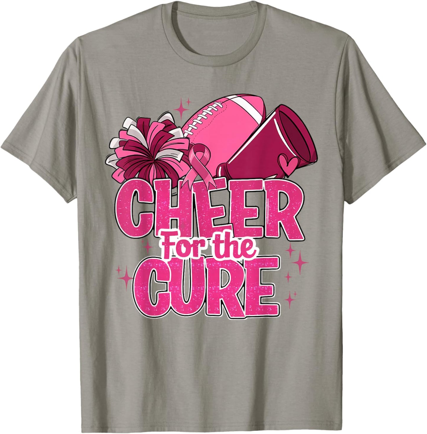 Cheer For The Cure Breast Cancer Awareness Pink Ribbon T-Shirt - T-Shirt | Sand