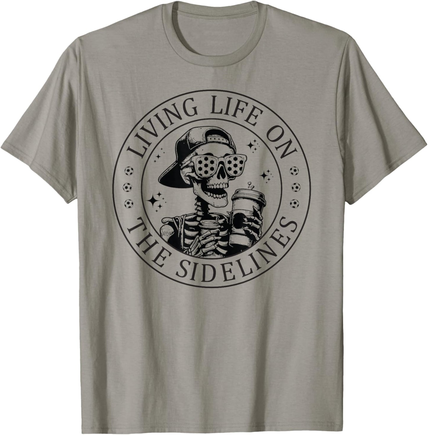Skeleton Soccer Mom with Coffee Living Life On The Sidelines T-Shirt - T-Shirt | Sand