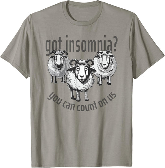 Insomnia Funny Cute Sheep Can Count On Us Sleep Awareness T-Shirt - T-Shirt | Sand