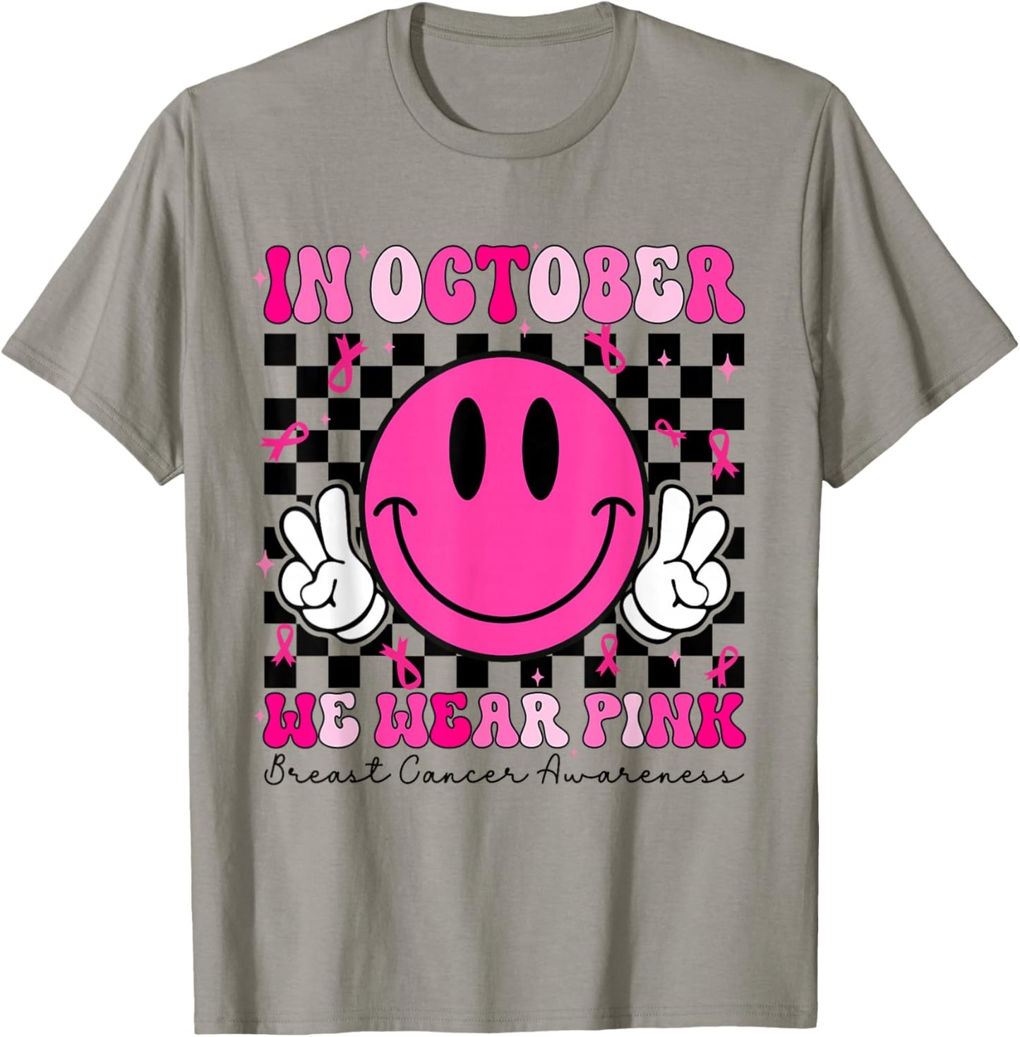 Groovy In October We Wear Pink Breast Cancer Awareness T-Shirt - T-Shirt | Sand
