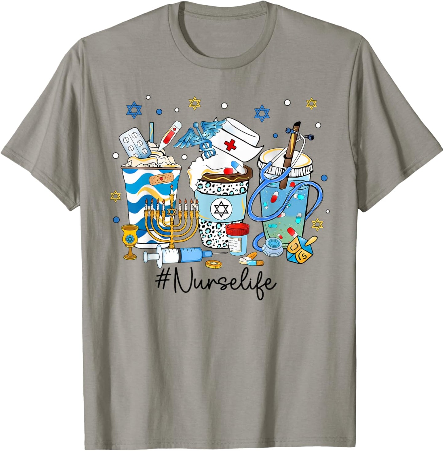 Hanukkah Nurse Life Chanukah Nursing Scrub Jewish RN Women T-Shirt - T-Shirt | Sand
