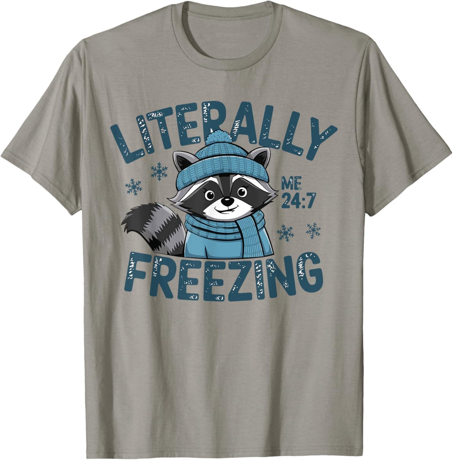 Literally Freezing Winter Funny Cold Raccoon Scarf Retro T-Shirt - T-Shirt | Sand