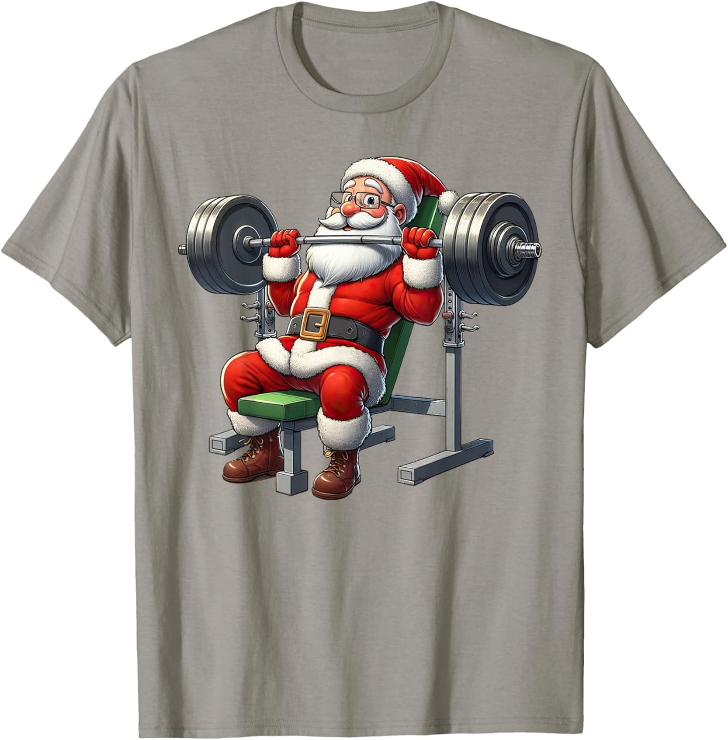 Santa Weightlifting Gym Funny Christmas Fitness T-Shirt - T-Shirt | Sand