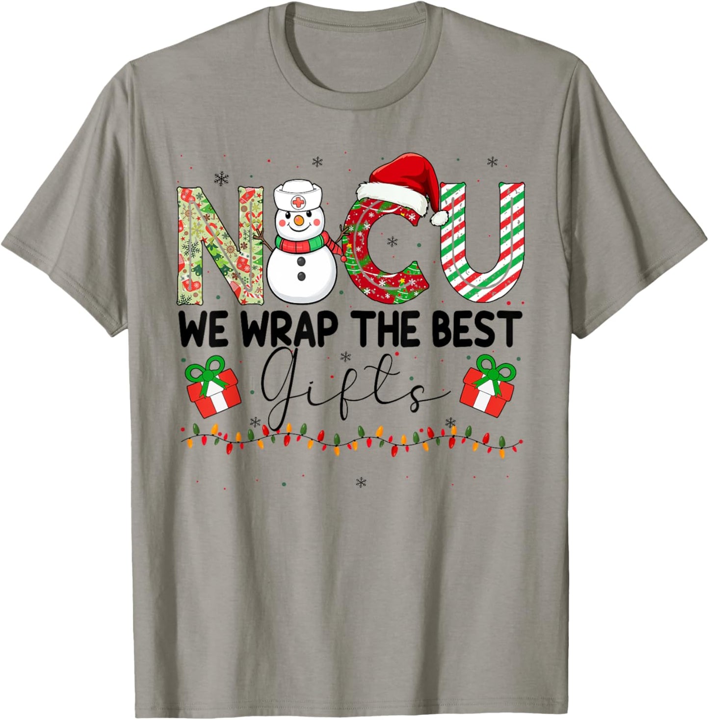 NICU Nurse Christmas Neonatal Intensive Care Unit Ugly Xmas T-Shirt - T-Shirt | Sand