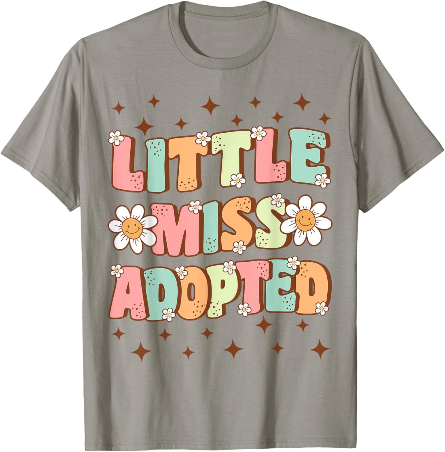 Little Miss Adopted Girls Cute Groovy Kids Adoption Day T-Shirt - T-Shirt | Sand