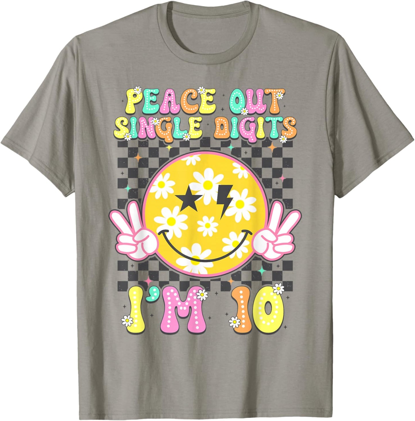 Peace Single Digits I'm 10 Smile Face for Birthday Girls T-Shirt - T-Shirt | Sand