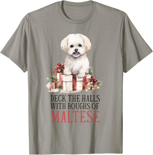 Maltese Dog Lover Christmas Xmas T-Shirt - T-Shirt | Sand