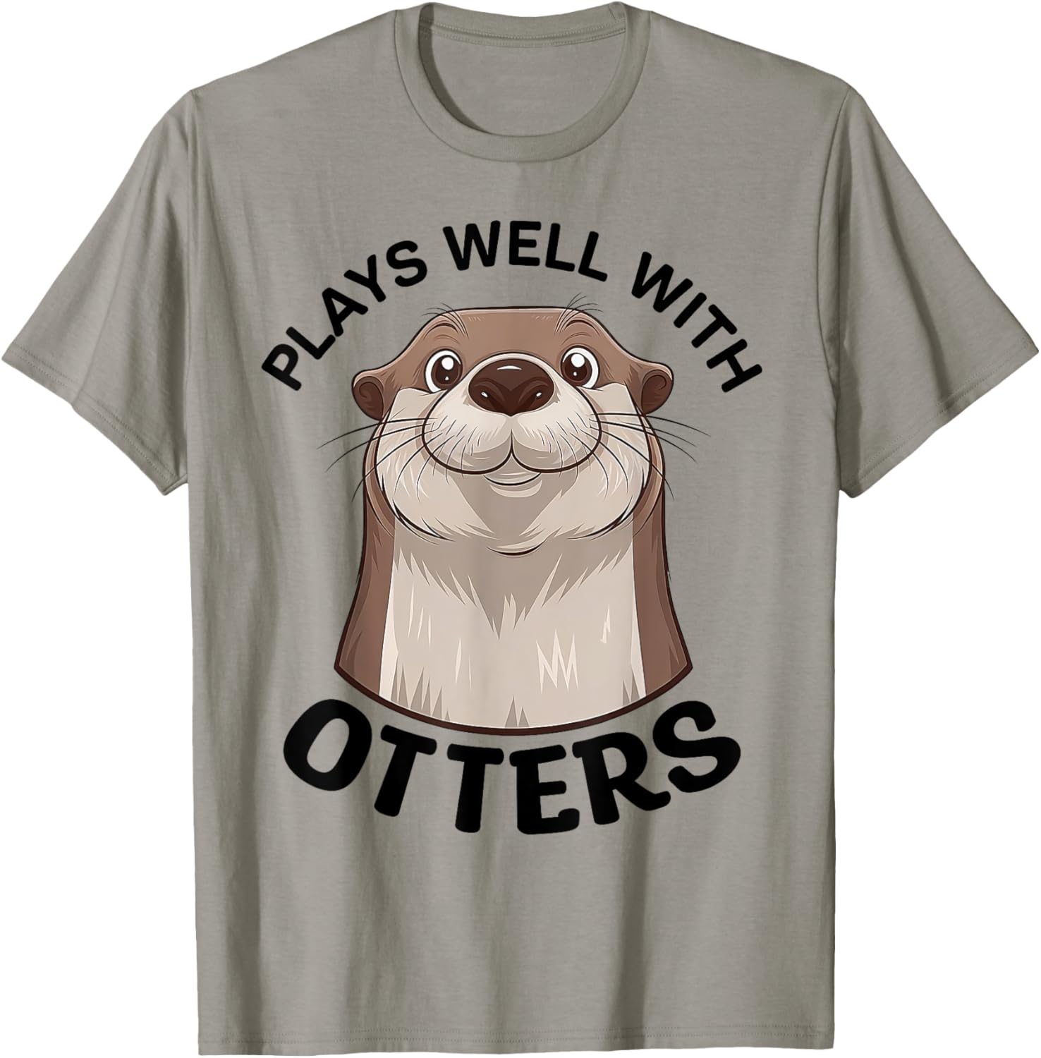 Plays Well With Otters Cute Animal Sea Otter Pun T-Shirt - T-Shirt | Sand