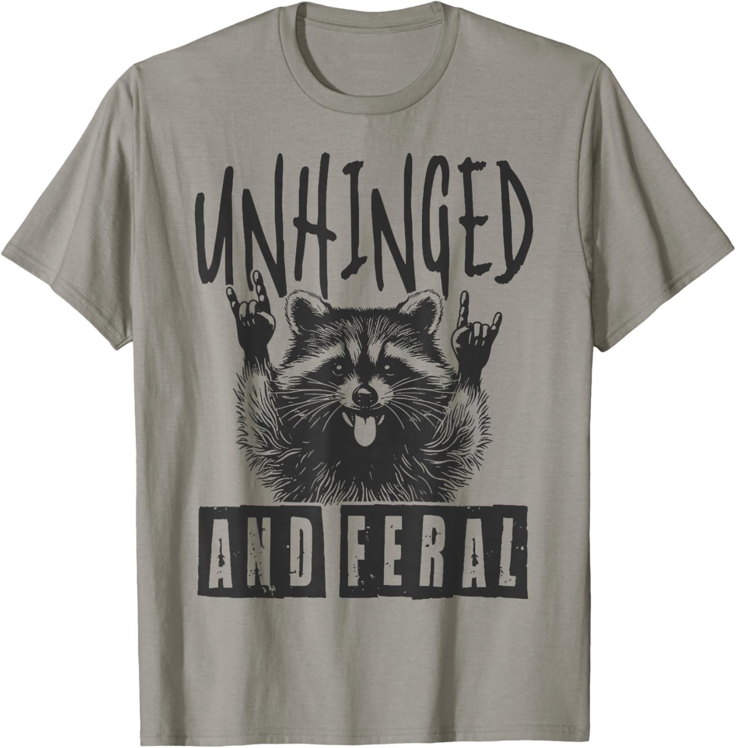 Raccoon Unhinged And Feral Retro T-Shirt - T-Shirt | Sand