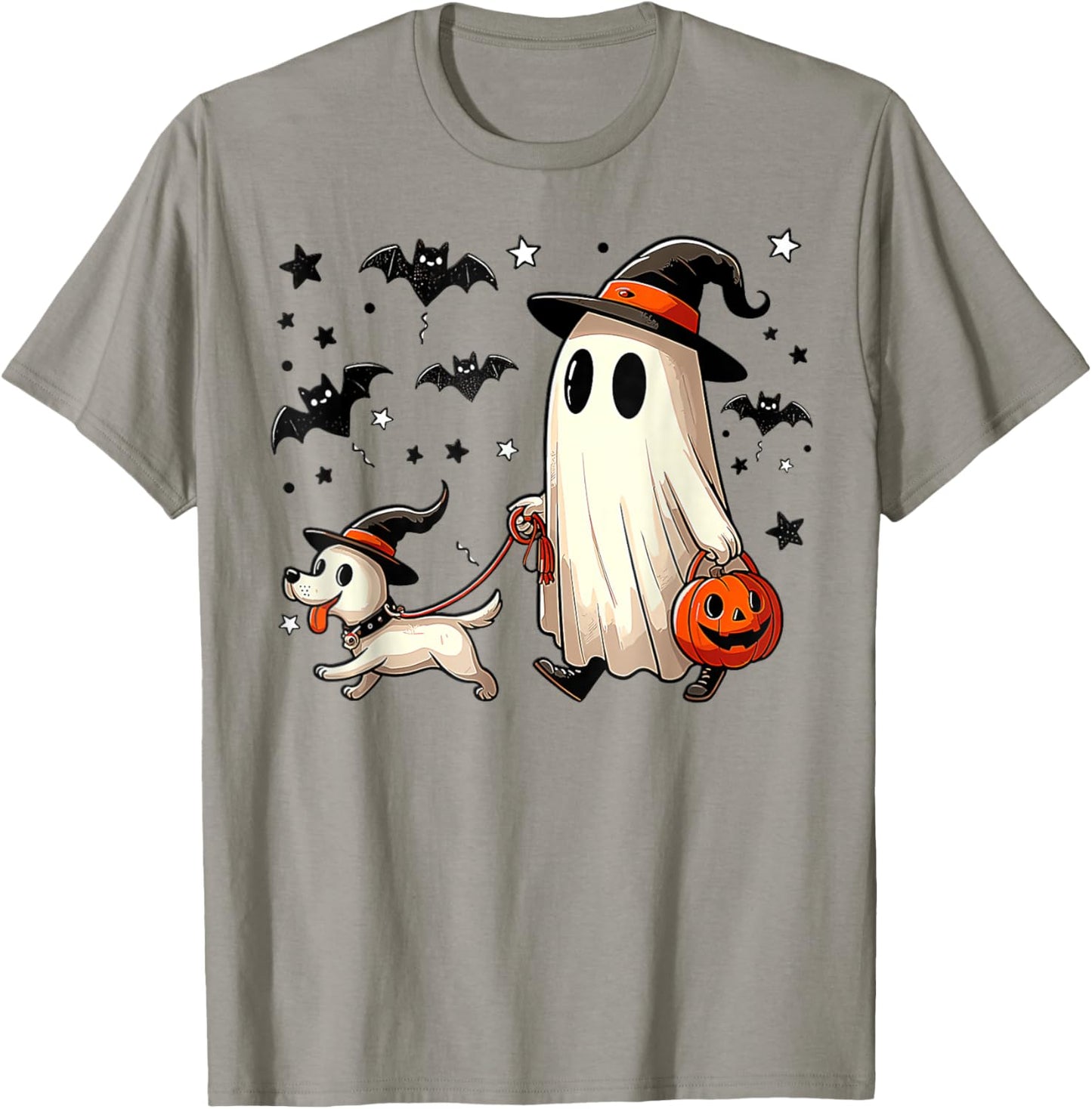 Ghost Walking Dog Spooky Season Halloween Men Women Kids T-Shirt - T-Shirt | Sand