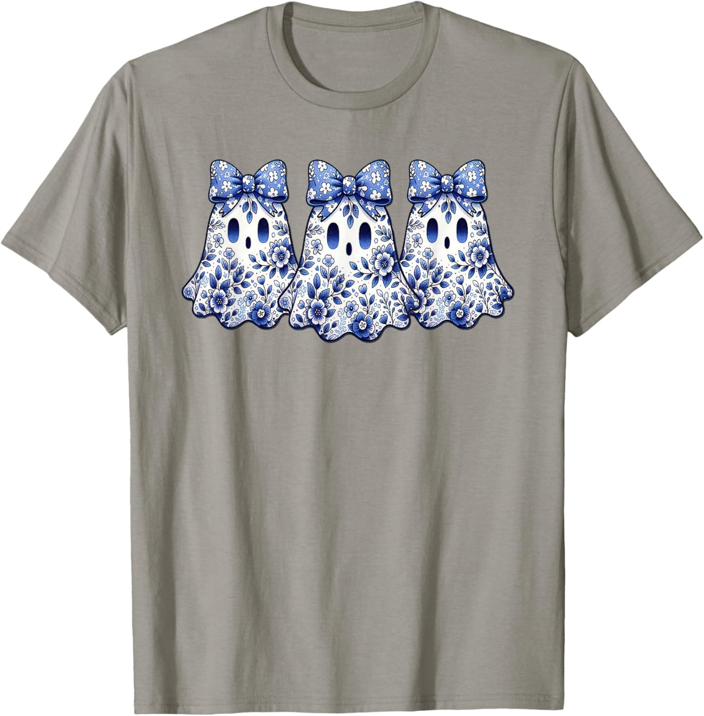 Coquette Toile Ghost Coquette Blue Floral Halloween Ghost T-Shirt - T-Shirt | Sand