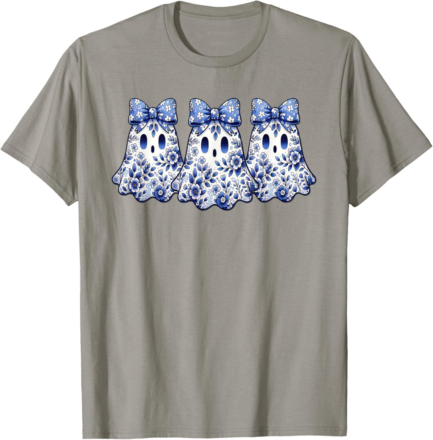 Coquette Toile Ghost Coquette Blue Floral Halloween Ghost T-Shirt - T-Shirt | Sand