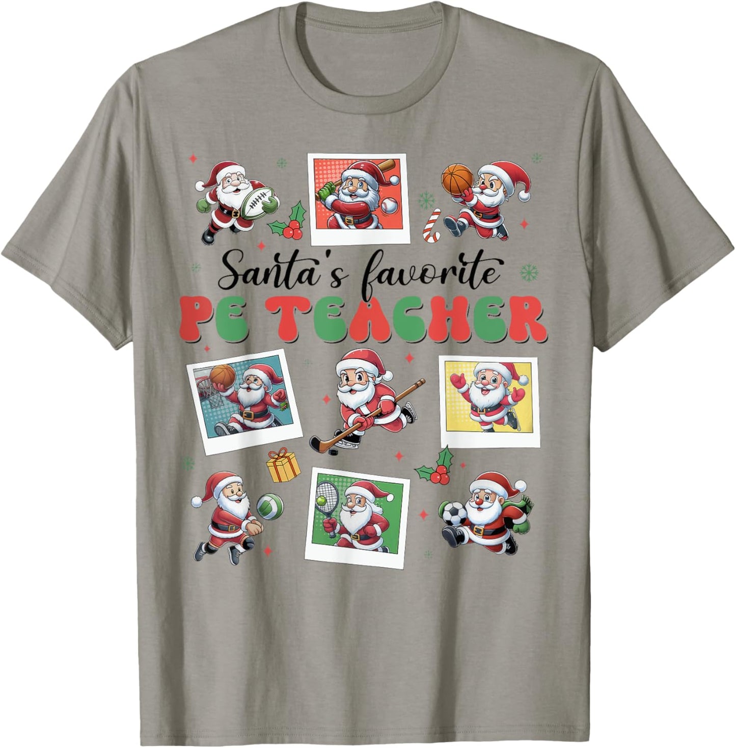 Santa's Favorite PE Teacher Christmas Physical Education T-Shirt - T-Shirt | Sand