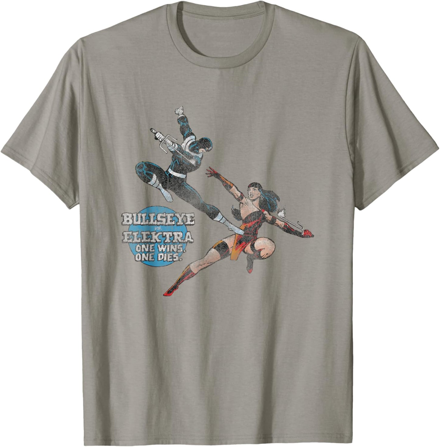 Marvel Iconic Bullseye Vs Elektra Retro Big Chest Poster T-Shirt - T-Shirt | Sand