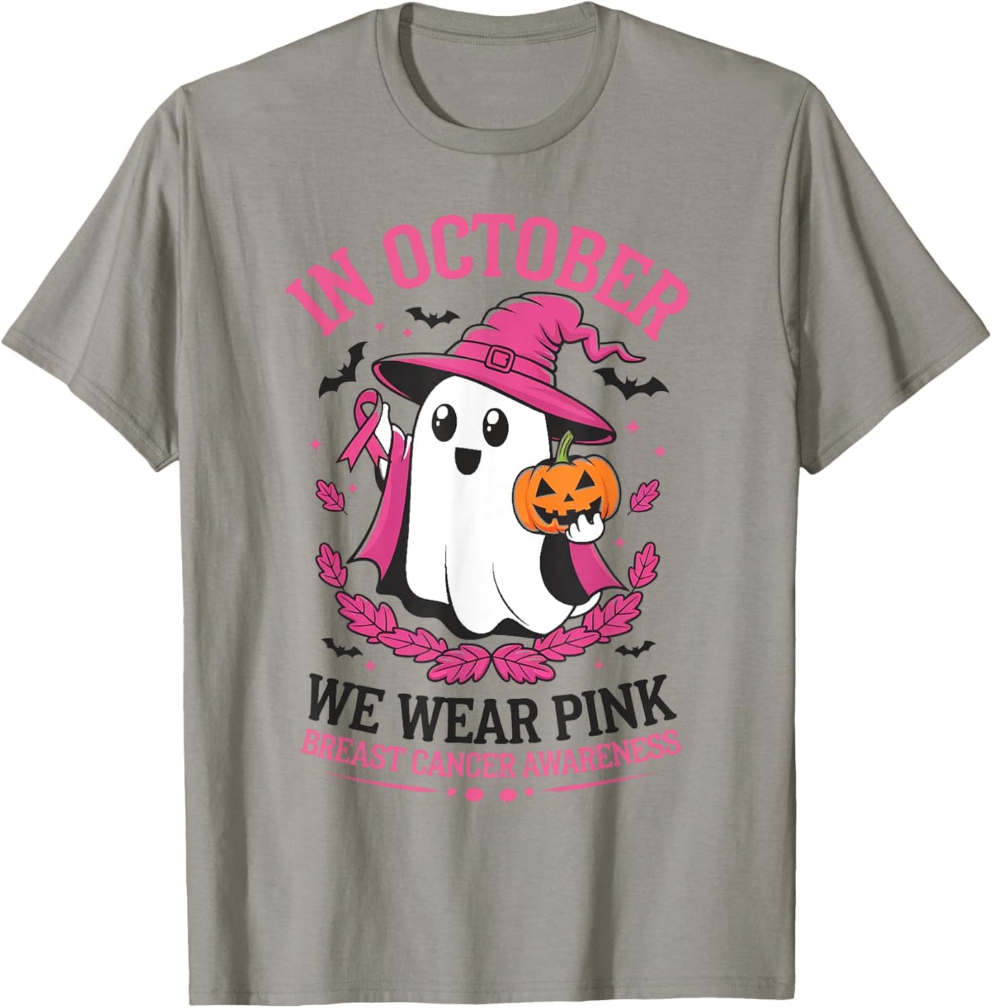 In October We Wear Pink Breast Cancer Awareness Halloween T-Shirt - T-Shirt | Sand