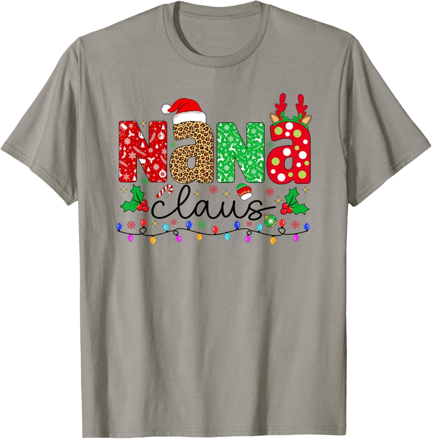 Nana Claus Christmas Lights Matching Family Xmas Pajamas T-Shirt - T-Shirt | Sand